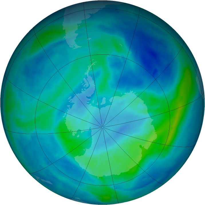 Antarctic ozone map for 01 April 2014